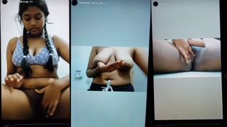 Horny gf pressing boobs and fingering on instagram
