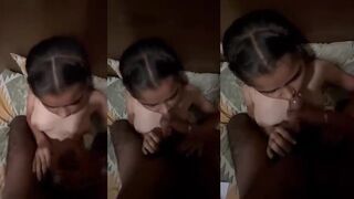 Stroking dick on young gf face and making her drink cum