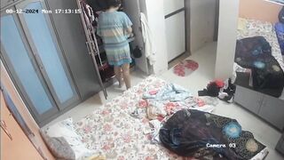 CCTV leak of cute girl in bedroom in front of mirror dancing lifting dress