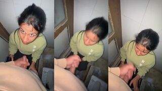 Desi punjabi gf sucking dick in bathroom and taking cum in mouth