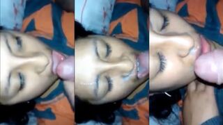 Desi girl cumshot on face and drinking