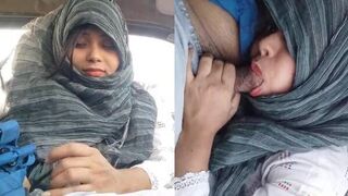 Horny girl Zahra sucks bf's thick dick, gets pussy licked in car